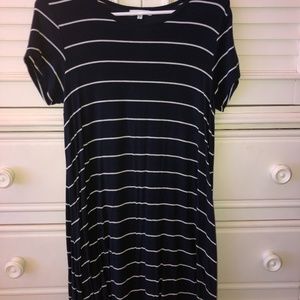 mid-length striped t-shirt dress